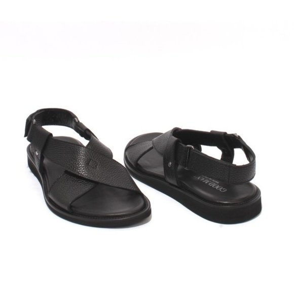 GoodMan 099a Black Leather Slingback Slides Men Comfort Sandals